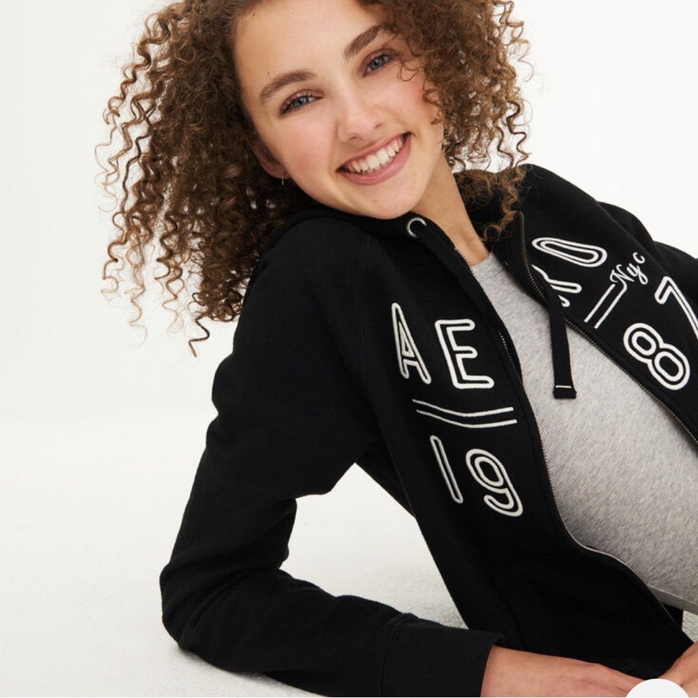 Y2K Aeropostale Aero 1987 NYC Full-Zip‎ Black Drawstring Hoodie Women Medium EUC - Picture 13 of 13